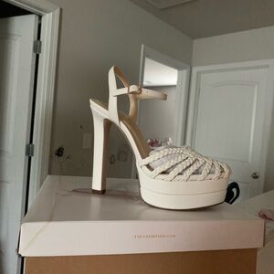 Jessica Simpson Cream Woven Platform Ankle-Strap Heels